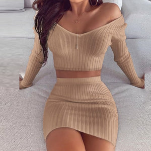 Striped V Neck Slim Knit Soft Summer Dress Women 2020 Spring Off the Shoulder Long Sleeve Mini Dress Elegant Ladies Party Dress